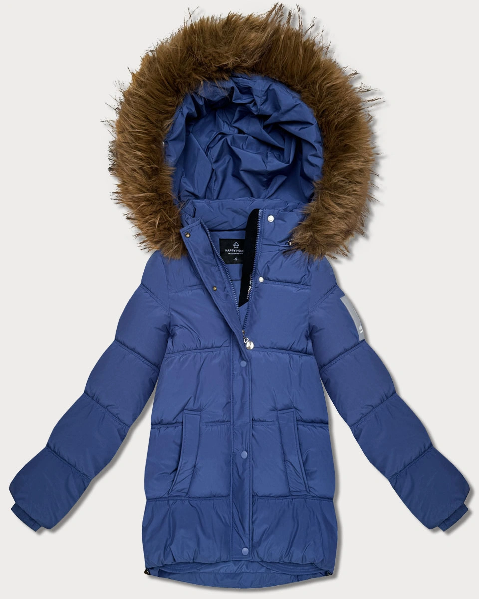 Kurtka puchowa z kapturem niebieska (KK60612)