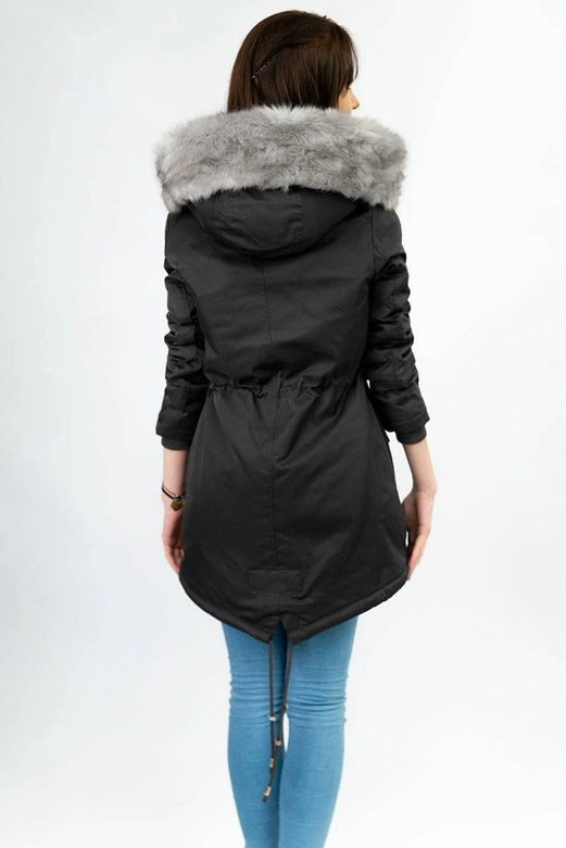DAMSKA PARKA ZIMOWA NA FUTERKU CZARNA (B508)