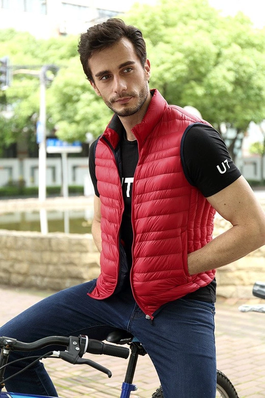 MĘSKA KAMIZELKA Z PUCHEM NATURALNYM CZERWONA (5008)