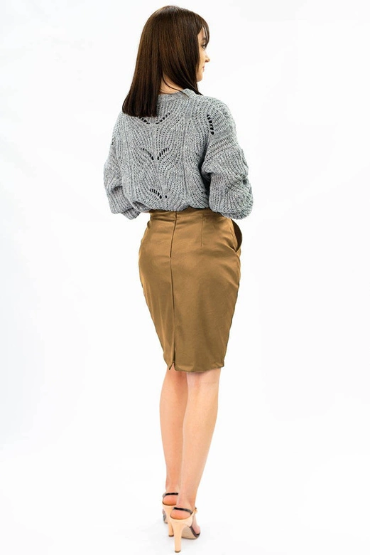 OŁÓWKOWA SPÓDNICA Z EKOSKÓRY JASNOBRĄZOWA (528ART)