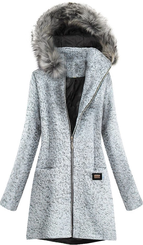 KRÓTKI PŁASZCZ Z KAPTUREM JASNOSZARY (516ART)