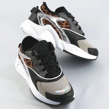 SZNUROWANE SNEAKERSY Z KOLOROWYMI WSTAWKAMI PANTERKA (6346)