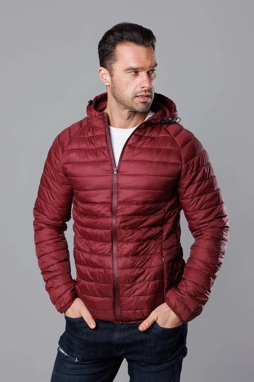 Pikowana kurtka męska z kapturem bordo (HM112-6)