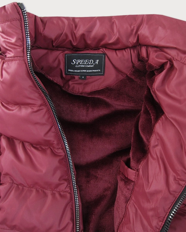 Zimowa kurtka damska z odpinanymi rękawami burgundowa (w761)