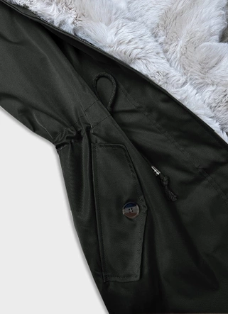 Parka damska zimowa z futerkiem army-beż (B557-11046)