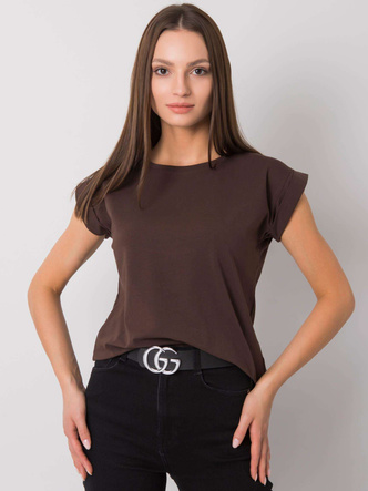Bawełniany t-shirt z podwijanymi rękawkami Feel Good ciemny brązowy (4833.24P)