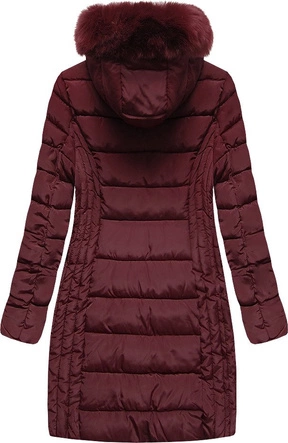 DAMSKA DŁUŻSZA KURTKA ZIMOWA Z KAPTUREM BORDOWA (R2620)