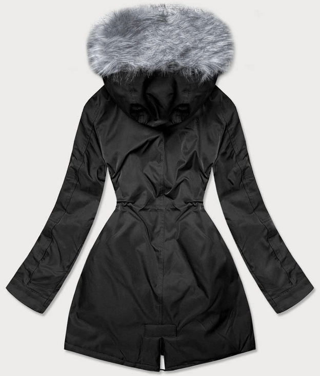 PARKA DAMSKA ZIMOWA Z FUTERKIEM CZARNY-SZARY (B532-1070)