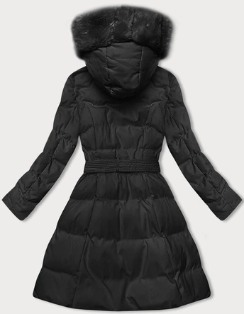 Zimowa kurtka damska z ozdobnym futrem czarna (5M3158-392)