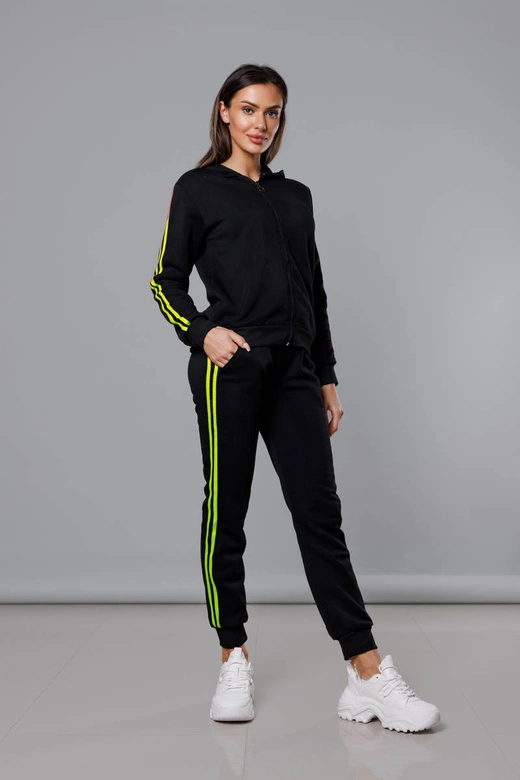 Dres damski z lampasami czarny-limonka (KK0057)