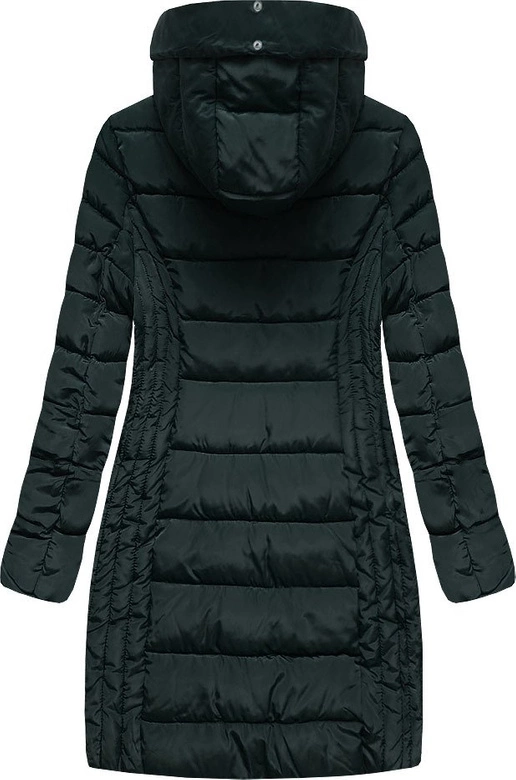 DŁUŻSZA DAMSKA KURTKA Z KAPTUREM BUTELKOWA ZIELEŃ (B2620-30)