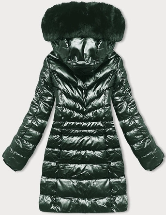 Taliowana kurtka zimowa damska zielony ciemny (2M-032)
