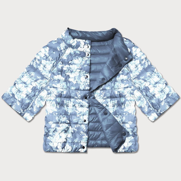 Dwustronna kurtka damska plus size z rękawem 3/4 Minority jasny niebieski/kwiaty (M23-7010-50)