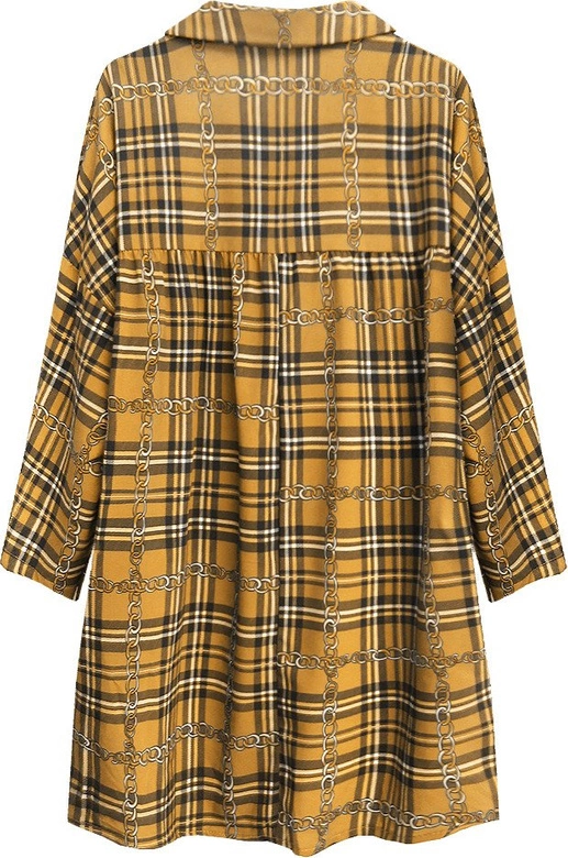 KOSZULA OVERSIZE W KRATĘ MUSZTARDOWA (302ART)