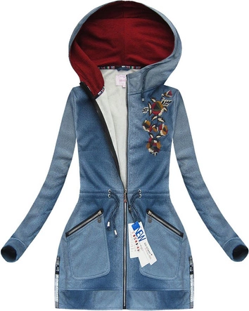 BLUZA Z HAFTAMI I KAPTUREM NIEBIESKA 1 (J61BS)