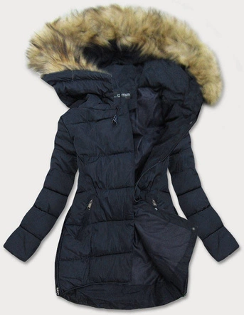 DAMSKA PIKOWANA ZIMOWA KURTKA Z KAPTUREM GRANATOWA (X859X)