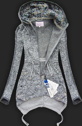 GRUBA BLUZA Z KAPTUREM CIEMNOSZARA (LX9911)