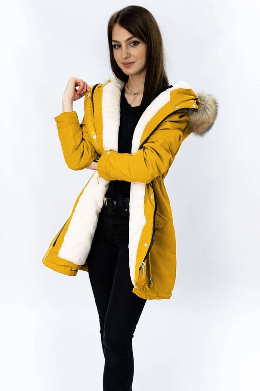 DAMSKA PARKA ZIMOWA NA MISIU ŻÓŁTA (W378)