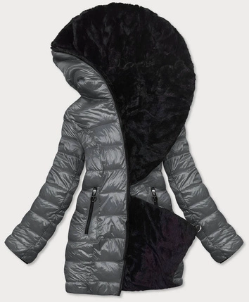 DWUSTRONNA KURTKA DAMSKA ZIMOWA GRAFITOWO-CZARNA (B9582-7001)