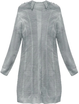 CIEPŁY SWETER Z FRĘDZLAMI JASNOSZARY (155ART)