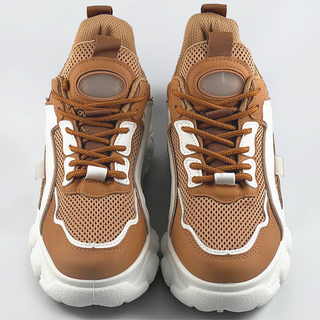 Sneakersy damskie na platformie karmelowe (ym-151)