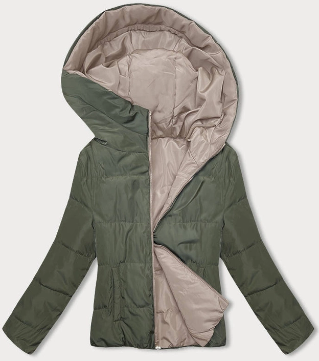 Dwustronna krótka kurtka z kapturem cappuccino-khaki (B8181-12011)