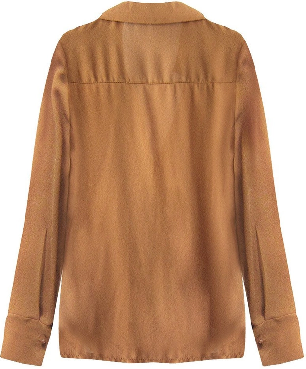 ZWIEWNA KOSZULA Z PERŁOWYMI GUZIKAMI KARMELOWA (186ART)