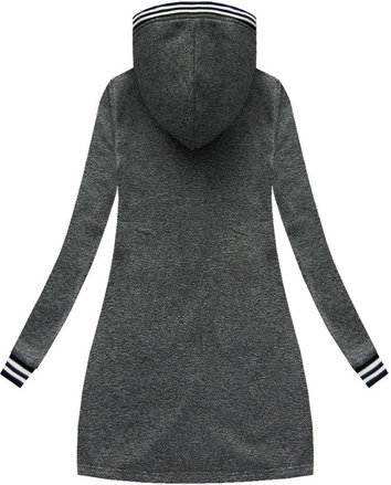 DŁUGA BLUZA Z NASZYWKAMI I KAPTUREM GRAFITOWA (X1723X)