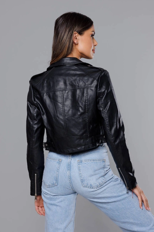 Krótka kurtka z kołnierzem czarna (11Z8039)