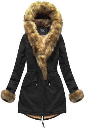 BAWEŁNIANA DAMSKA PARKA ZIMOWA Z FUTREM CZARNA (XW793X)