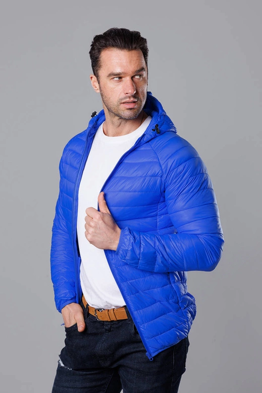 Pikowana kurtka męska z kapturem niebieska (HM112-40)