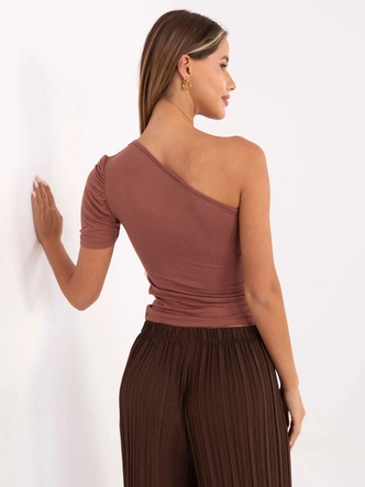 Damski t-shirt na jedno ramię brązowy (190101)