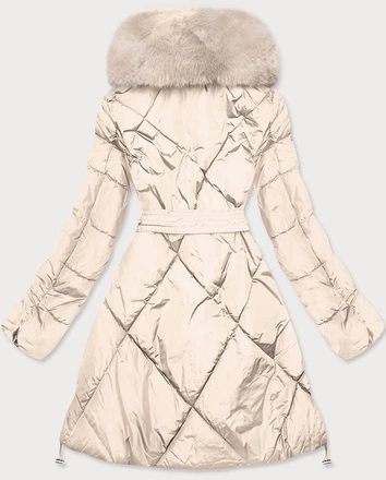 Damski zimowy płaszcz z futrem beżowy (008)