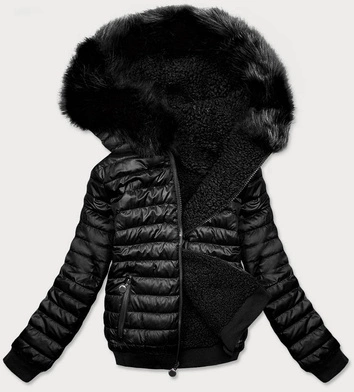 DWUSTRONNA KRÓTKA KURTKA DAMSKA ZIMOWA CZARNA (H1032-01)