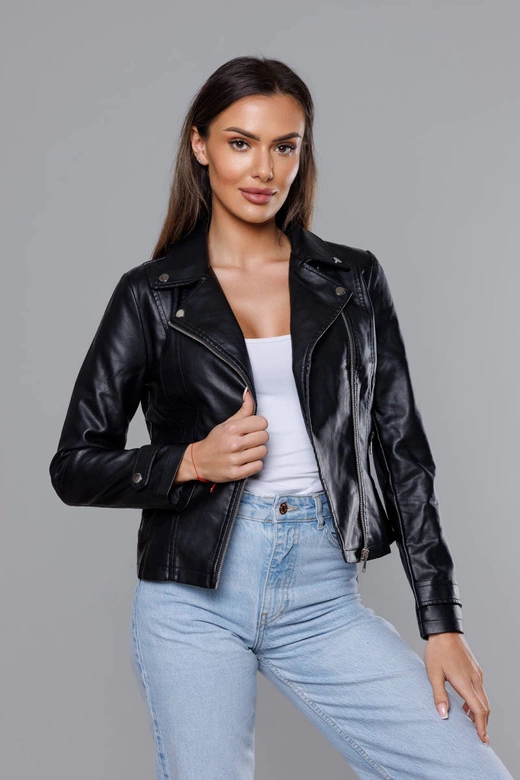 Damska kurtka z klapami czarna (11Z8035)