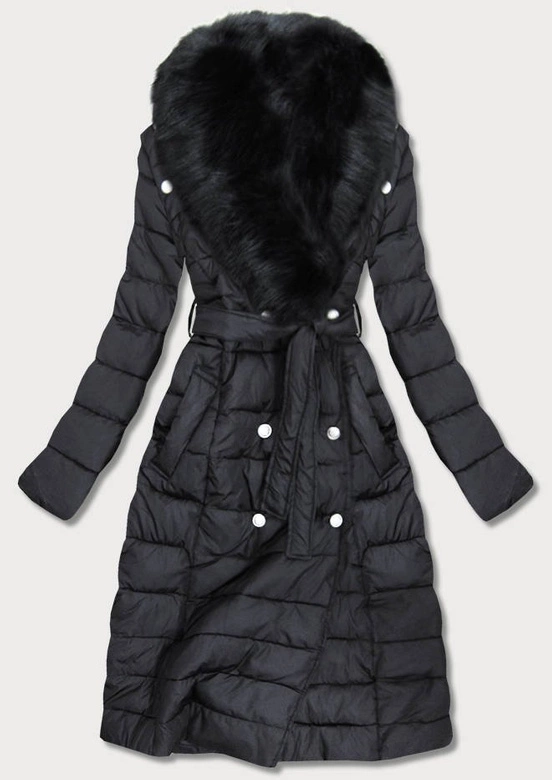 DŁUGA KURTKA ZIMOWA Z OZDOBNYMI GUZIKAMI CZARNA (X005X)