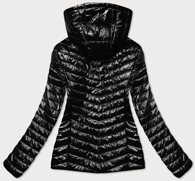 BŁYSZCZĄCA KURTKA DAMSKA CZARNA (6380)