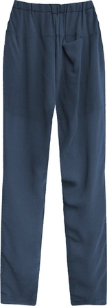 SPODNIE Z MARSZCZONĄ TALIĄ GRANATOWE (6151)