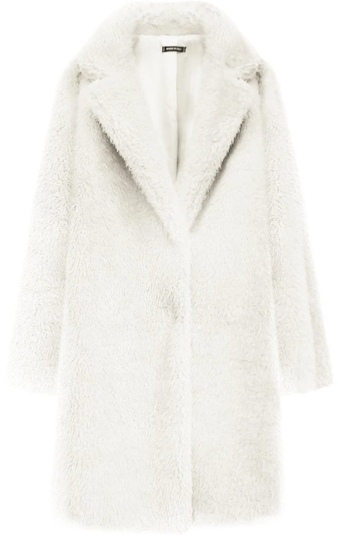 FUTRZANY ZIMOWY DAMSKI PŁASZCZ Z KIESZENIAMI ECRU (461ART)