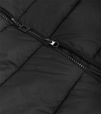 Pikowana damska kurtka z kapturem czarna (7754BIG)