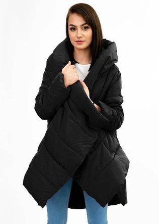 ASYMETRYCZNA DAMSKA KURTKA ZIMOWA CZARNA (X700XART)