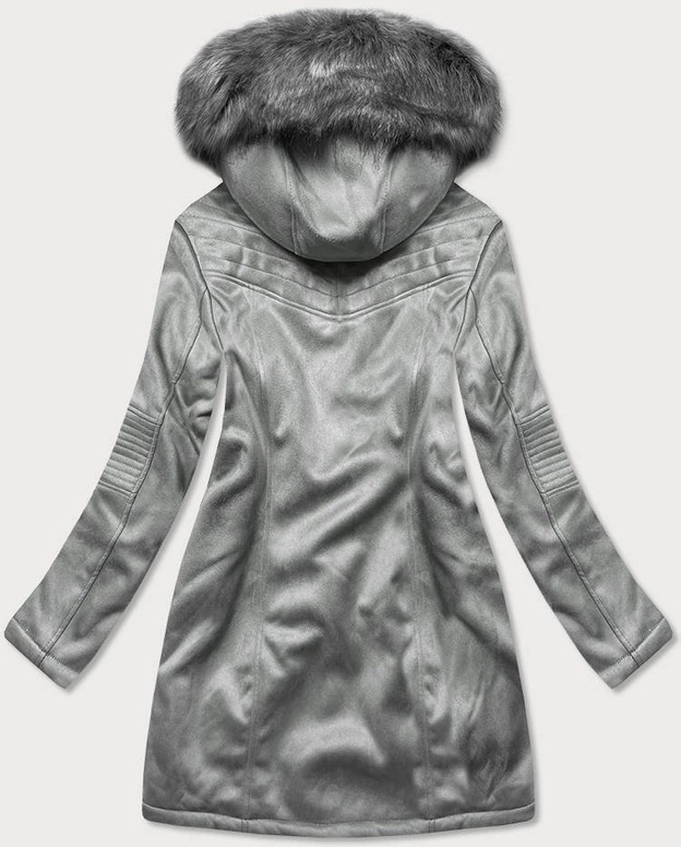 ZAMSZOWA DAMSKA KURTKA ZIMOWA Z KAPTUREM SZARA (6516)