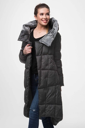 DAMSKA DŁUGA KURTKA ZIMOWA Z KAPTUREM GRAFITOWA (J19-009)
