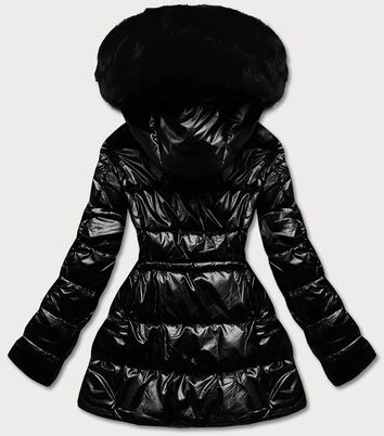 Metaliczna kurtka damska czarna (b8029-1)