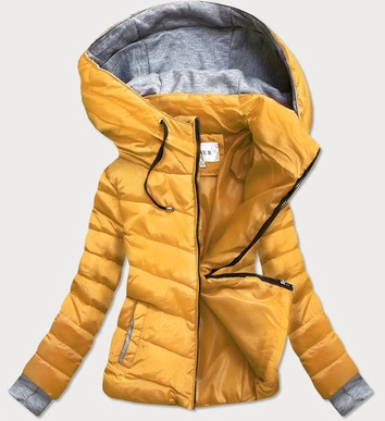 KRÓTKA KURTKA ZIMOWA DAMSKA Z KAPTUREM ŻÓŁTA (717ART)