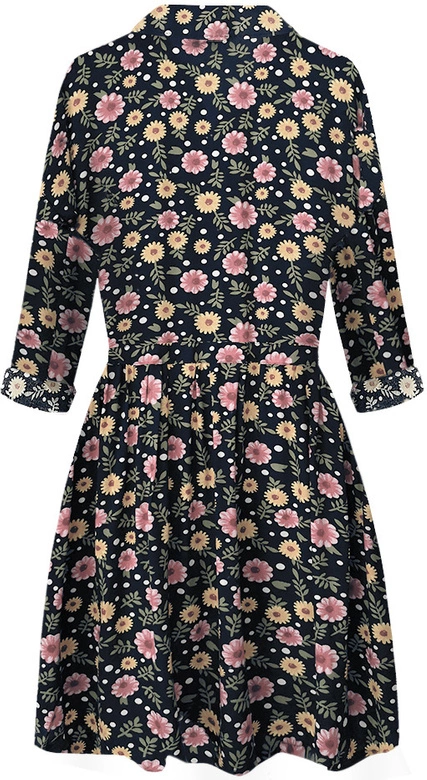 SUKIENKA KOSZULOWA W KWIATKI GRANATOWA (264ART)