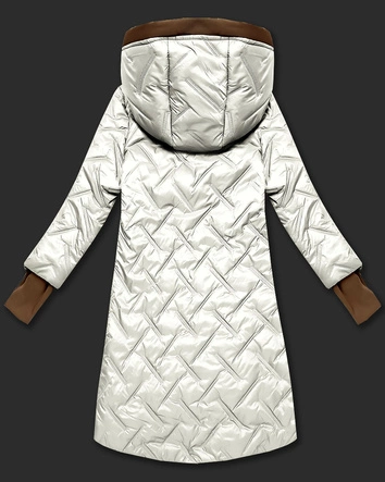 Pikowana kurtka damska z ozdobnymi wstawkami ecru (T2-2291#-12)