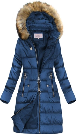 PIKOWANA KURTKA DAMSKA ZIMOWA Z KAPTUREM CIEMNONIEBIESKA (W701)