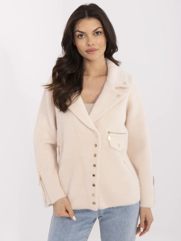 Krótka wełniana kurtka alpaka jasny beż (250)