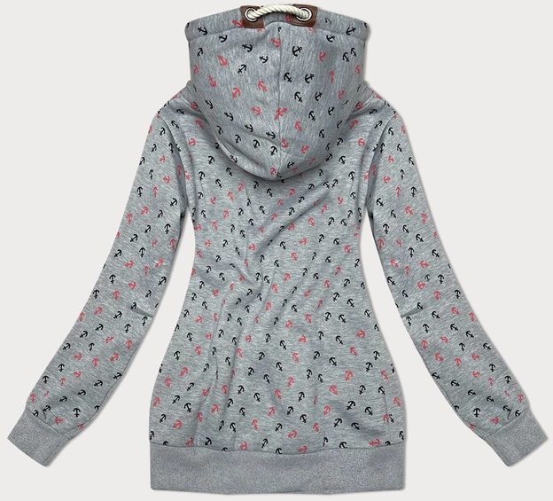 Gruba bluza w kotwice ze skośnym zamkiem szara (2308)